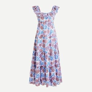J. Crew Tiered ruffleneck dress in floral vine block print